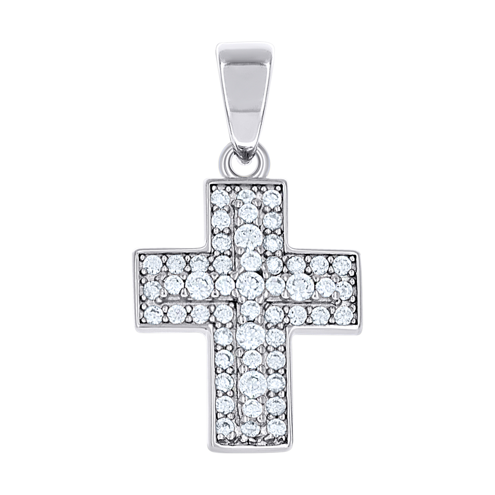 925 Sterling Silver Mens Cubic-Zirconia Cross Religious Charm Pendant